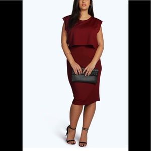 US 14 PLUS POPPY DOUBLE LAYER MIDI DRESS